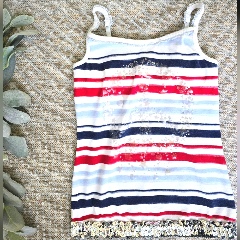 Red, White, Blue Striped Tank | lined chest area | adjustable straps
